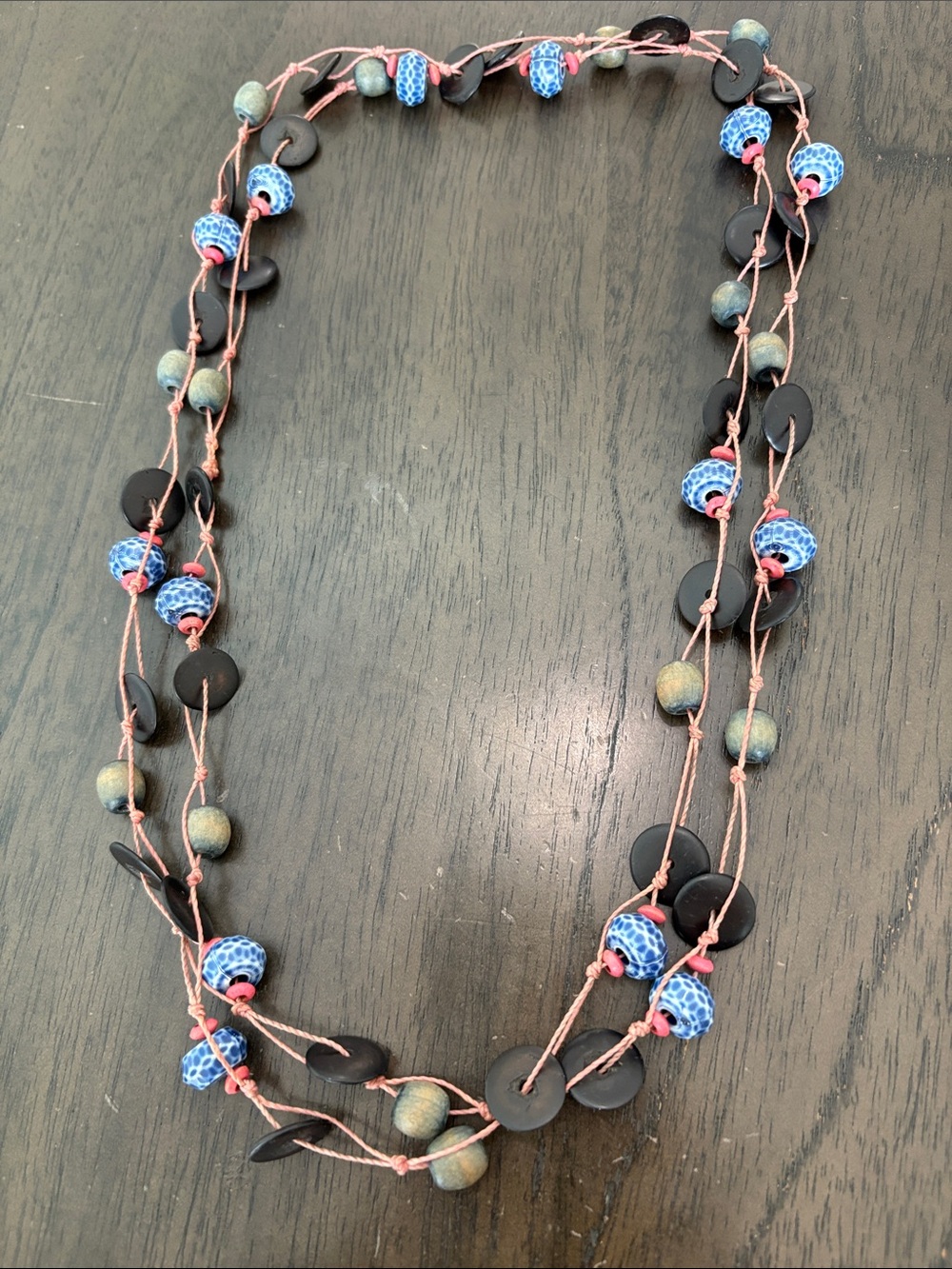 Handcrafted Blue & Black Beaded Multi-Strand Necklace